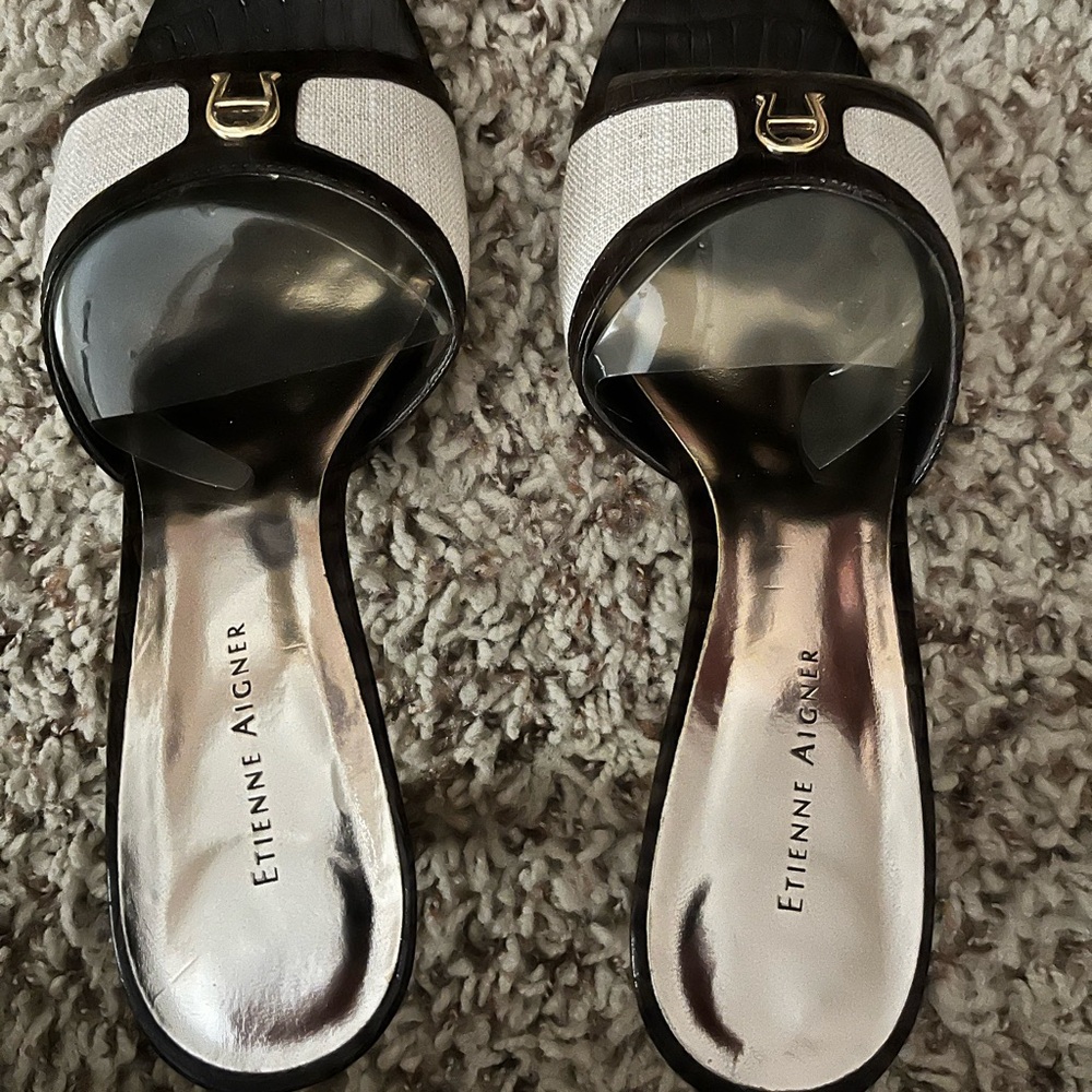 Etienne Aigner Black and Cream Heels with Elegant Design